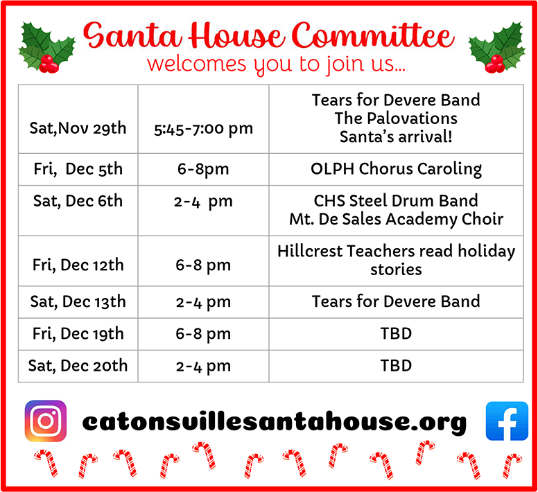 The Catonsville Santa House 2025 Schedule of Events and Tree Lighting Ceremony
