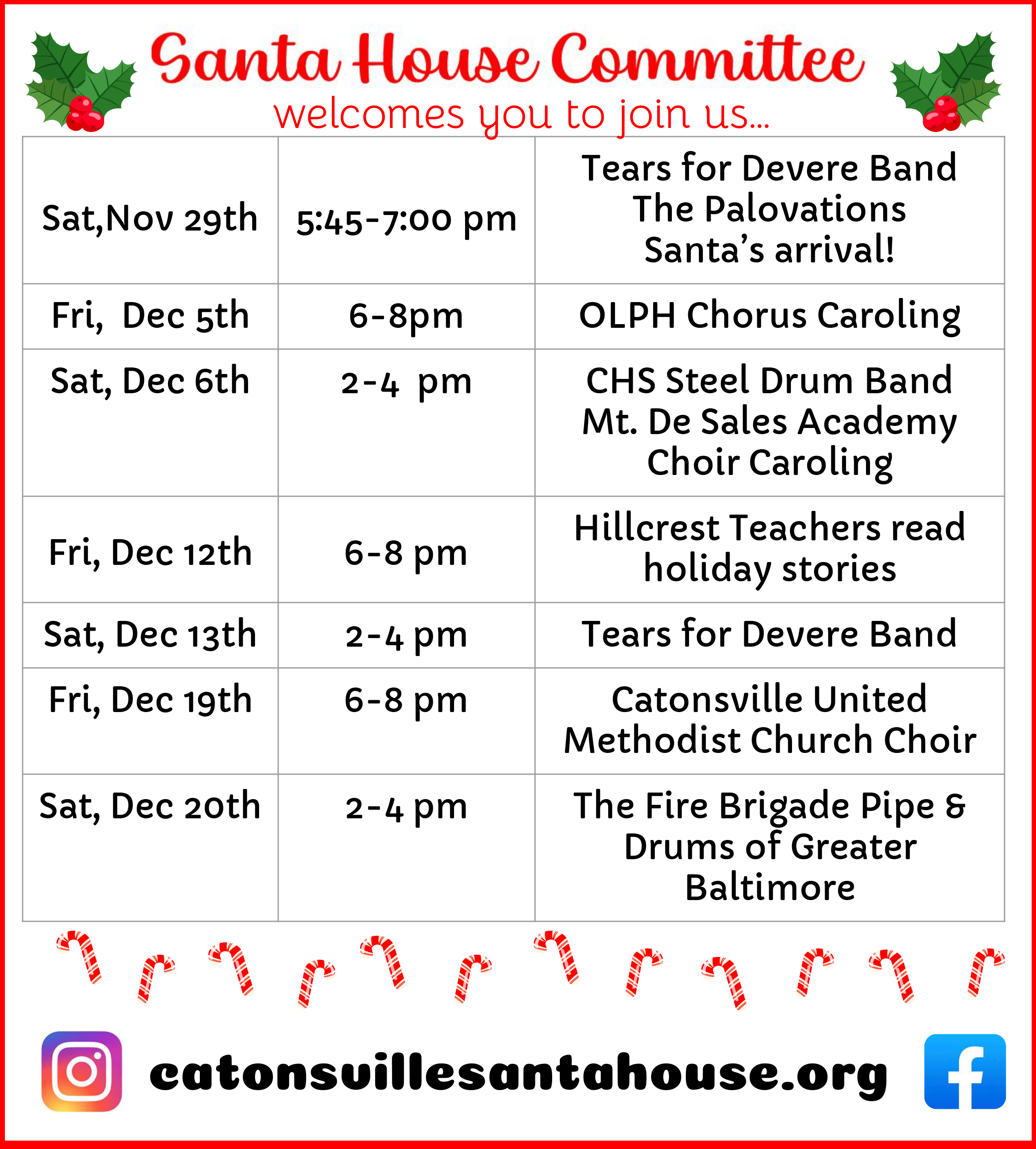2025 Santa House Schedule of Events